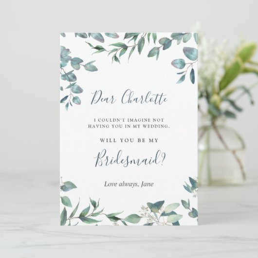 Waterverf Eucalyptus zal je mijn Bridesmaid zijn Kaart (Staand voorkant)