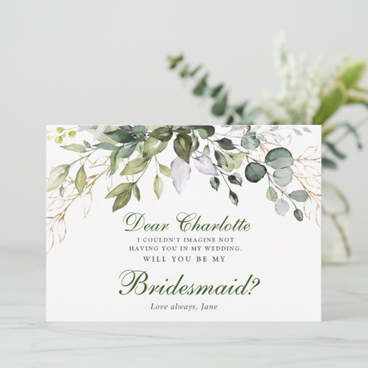 Waterverf Eucalyptus zal je mijn Bridesmaid zijn Kaart (Staand voorkant)
