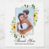 Waterverf eucalyptus zonnebloem bruiloft dank u wijn etiket (Enkel label)