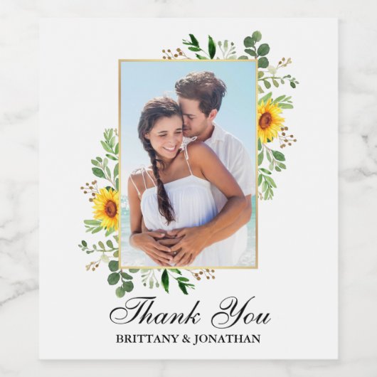 Waterverf eucalyptus zonnebloem bruiloft dank u wijn etiket (Enkel label)