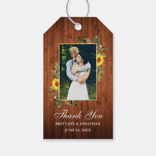 Waterverf eucalyptus zonnebloem hout bruiloft cadeaulabel (Voorkant)