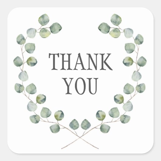 Waterverf eucalyptusblad-Lijst | Dank je Vierkante Sticker (Voorkant)