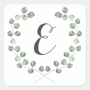 Waterverf Eucalyptusblad Lijst Monogram Vierkante Sticker