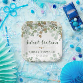 Waterverf Eucalyptusblad Sweet 16 Papieren Bordje (Feest)