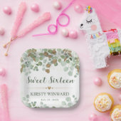 Waterverf Eucalyptusblad Sweet 16 Papieren Bordje (Feest)