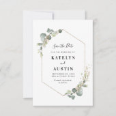 waterverf eucalyptusbladerblad met datumkaart save the date (Voorkant)