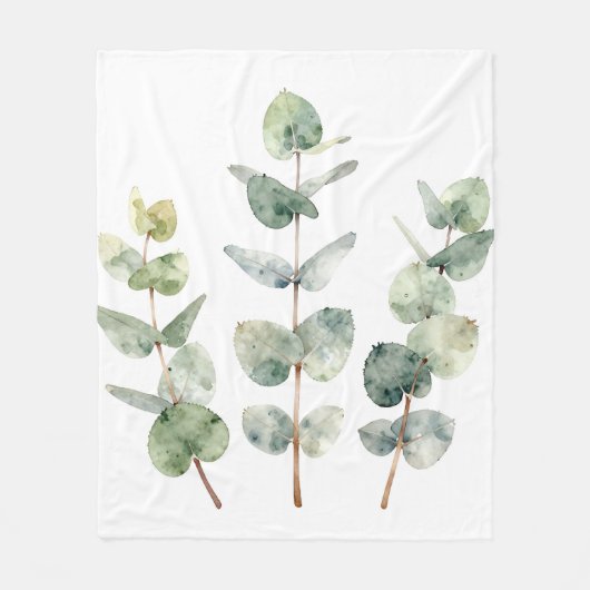 Waterverf Eucalyptusbladeren Botanisch Fleece Deken (Voorkant)