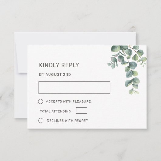 Waterverf Eucalyptusbladeren Bruiloft RSVP Kaartje (Voorkant)