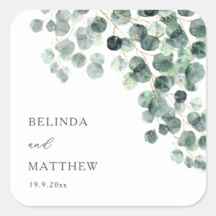 Waterverf Eucalyptusbladeren Bruiloft Vierkante Sticker