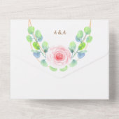 Waterverf Eucalyptusbladeren en Roze Bloem All In One Uitnodiging (Achterkant)