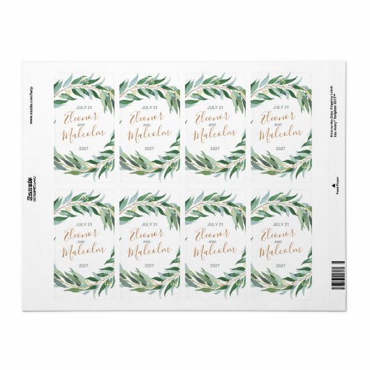 Waterverf eucalyptusbladeren etiket (Full Sheet)