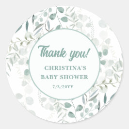 Waterverf Eucalyptusbladeren Groene Baby Shower  Ronde Sticker