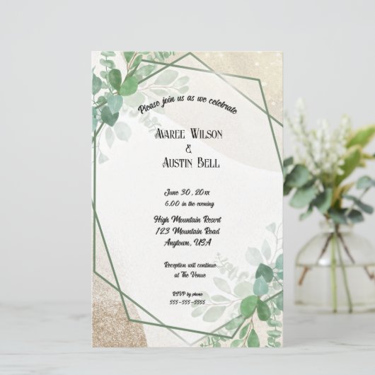 Waterverf eucalyptusbladeren in goud Lijst (Staand voorkant)