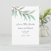 Waterverf Eucalyptusbladeren Save The Date (Staand voorkant)