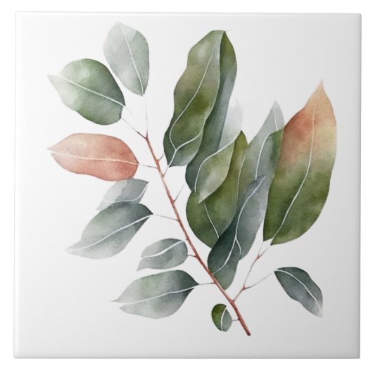 Waterverf Eucalyptusbladeren Tegeltje (Voorkant)