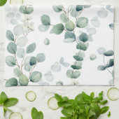 Waterverf eucalyptusbladeren theedoek (Gevouwen)