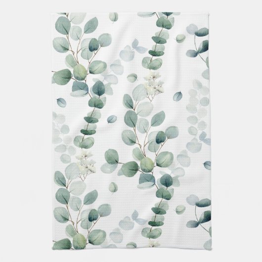 Waterverf eucalyptusbladeren theedoek (Verticaal)