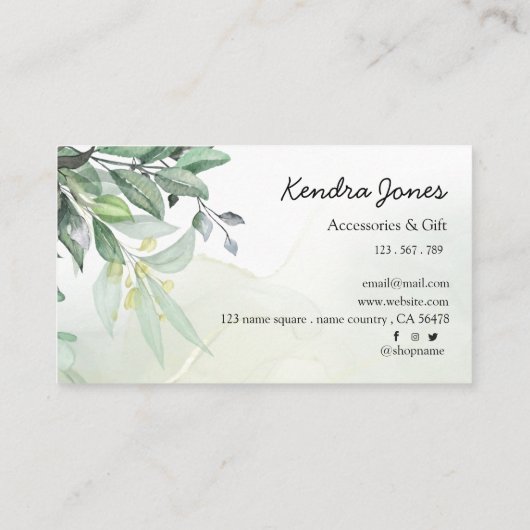 Waterverf Eucalyptusbladeren Visitekaartje (Achterkant)