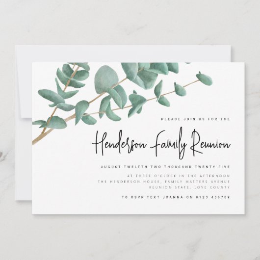 Waterverf eucalyptusboom familiereünie kaart (Voorkant)