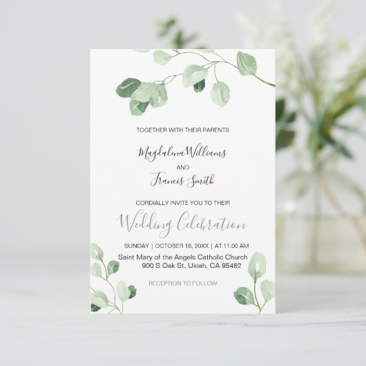 waterverf eucalyptusbruiloft kaart (Staand voorkant)