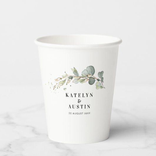 Waterverf eucalyptusbruiloft papieren bekers (Achterkant)