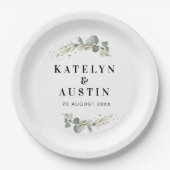 Waterverf eucalyptusbruiloft  papieren bordje (Voorkant)