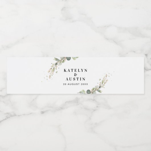 Waterverf eucalyptusbruiloft waterfles etiket (Enkel label)