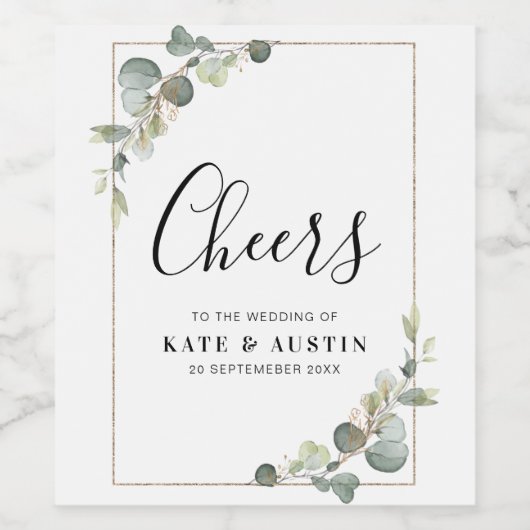 waterverf eucalyptusbruiloft wijn etiket (Enkel label)