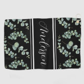 Waterverf eucalyptuspatroon en witte monogram golfhanddoek (Horizontaal)