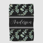 Waterverf eucalyptuspatroon en witte monogram golfhanddoek (Voorkant)