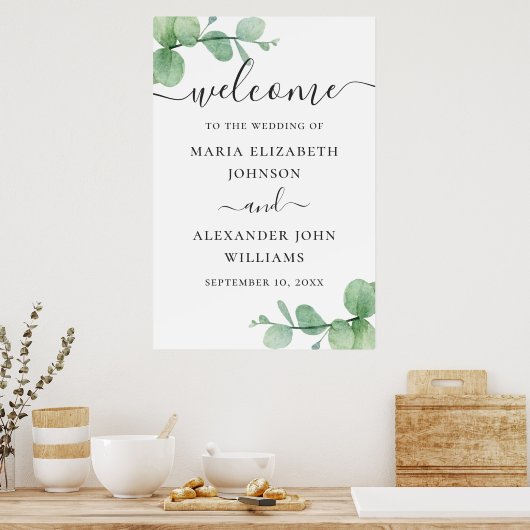 Waterverf eucalyptusscript huwelijksverwelkoming poster (Keuken)