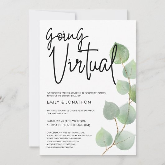 Waterverf Eucalyptusscript virtuele bruiloft Kaart (Voorkant)