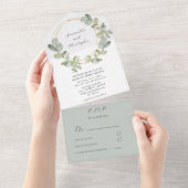 Waterverf Eucalyputus Greenery & Gold Wedding All In One Uitnodiging (Afscheurbaar)