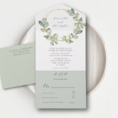 Waterverf Eucalyputus Greenery & Gold Wedding All In One Uitnodiging