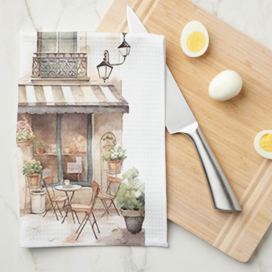 Waterverf Europees Street Cafe Art Theedoek (Quarter Fold)