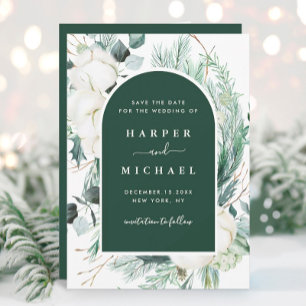 Waterverf Evergreen & Cotton Flowers Arch Foto Save The Date