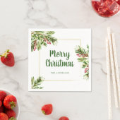 Waterverf Evergreen en Berries Kerstluiers Servet (Insitu)