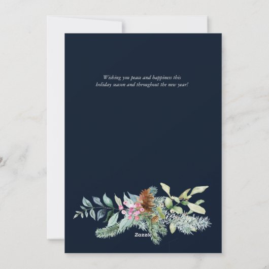 Waterverf Evergreen en Holly Berries Wreath Blue Feestdagenkaart (Achterkant)