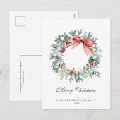 Waterverf Evergreen en Holly Berries Wreath Feestdagenkaart (Voorkant / Achterkant)