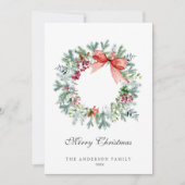 Waterverf Evergreen en Holly Berries Wreath Feestdagenkaart (Voorkant)