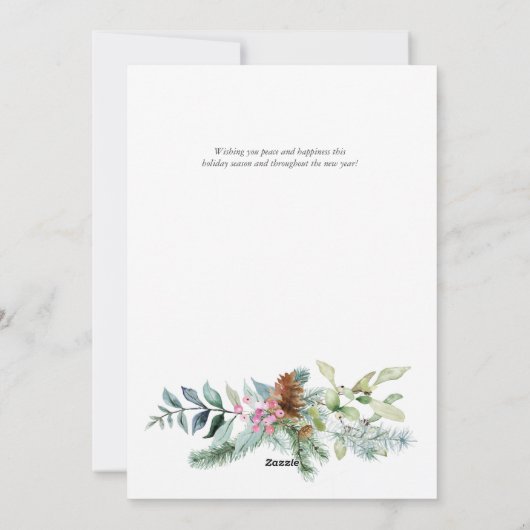 Waterverf Evergreen en Holly Berries Wreath Feestdagenkaart (Achterkant)