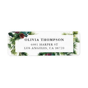 Waterverf Evergreen Fir & ddddddddddd Holly Holida Etiket