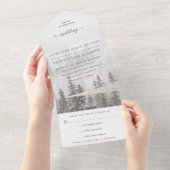Waterverf Evergreen Forest in Grey Beige Wedding All In One Uitnodiging (Afscheurbaar)
