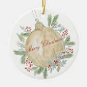 Waterverf Evergreen Golden Christmas Keramisch Ornament (Voorkant)