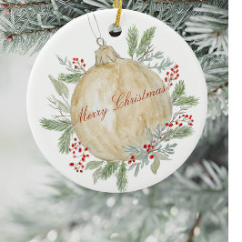 Waterverf Evergreen Golden Christmas Keramisch Ornament