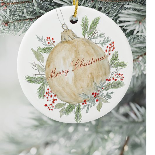Waterverf Evergreen Golden Christmas Keramisch Ornament