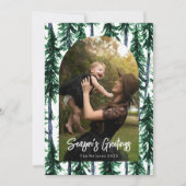 Waterverf Evergreen Kerstbomen Foto Boog Feestdagenkaart (Voorkant)