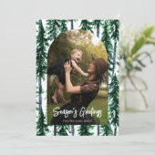 Waterverf Evergreen Kerstbomen Foto Boog Feestdagenkaart (Staand voorkant)