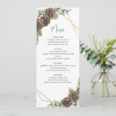 Waterverf Evergreen Pine Cone Winter Wedding Menu Kaart (Staand voorkant)