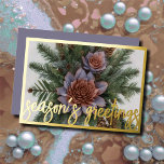 Waterverf Evergreen Pinecone Floral Christmas Folie Feestdagenkaart<br><div class="desc">Waterverf Evergreen Pinecone Floral Christmas</div>